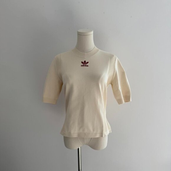 Adidas X Wales Bonner Knit  Short Sleeve Tee | Cream/Maroon | Women’s Size M - Picture 1 of 4